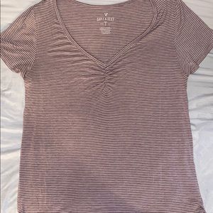 Soft striped tee with ruffled bottom
